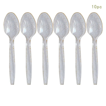 10Guests Silver Shiny Diamond Disposable Tableware Wedding Paper Plate Cups Napkin Happy Princess Birthday Party Decor