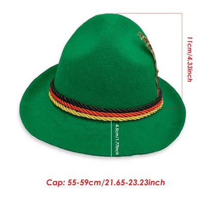 Traditional Oktoberfest Halloween Men Felt Hat German Alpine Cap Feather Decoration for Party Adult Neutral Costume Accessories