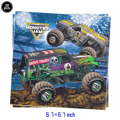 Monster Truck Birthday Party Paper Plates Cup Napkin Tablecloth Balloon Hanging Swirls Banner Monster Truck Birthday Party Decor