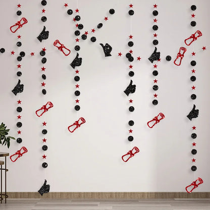 4M Glitter Paper Black Gold Graduation Garlands Streamer 2025 Graduation Party Hanging Ornaments Home Decoration