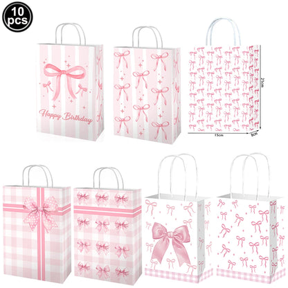 Bow Theme Party Supplies for Girl Pink Bow Cupcake Toppers Paper Drinking Straws Bridal Shower Bow Coquette Birthday Party Decor