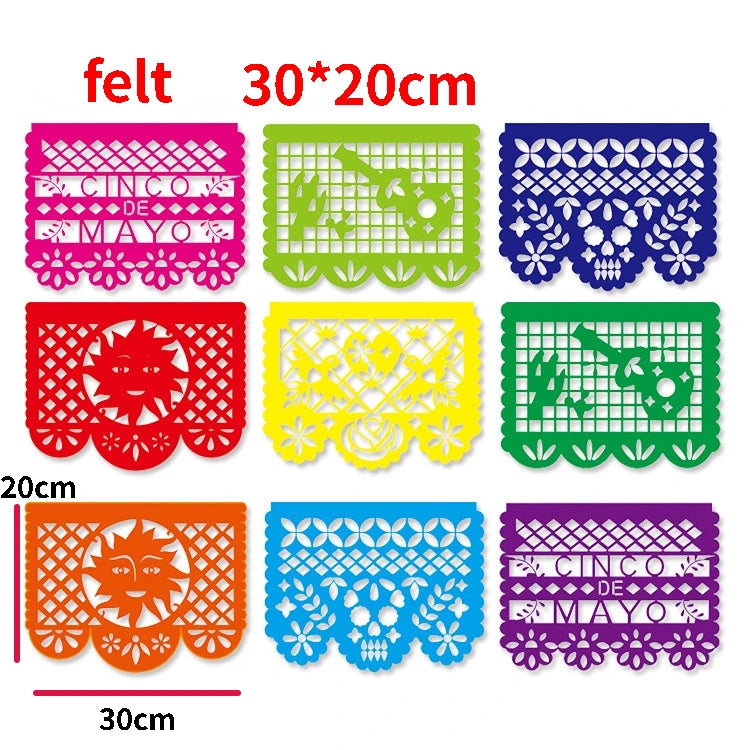 Mexico Day of  The Dead Theme Skull Banner Multicolor Mexican Photography Backdrop with Photo Booth Props Party Decorations