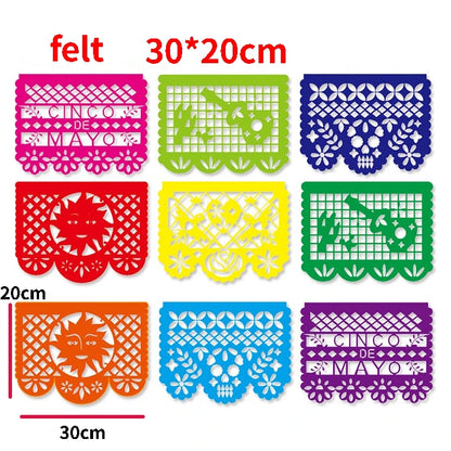 Mexico Day of  The Dead Theme Skull Banner Multicolor Mexican Photography Backdrop with Photo Booth Props Party Decorations
