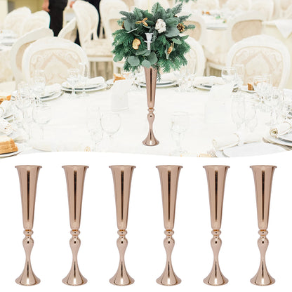 Golden Metal Table Flower Stand Vase 6Pcs Candle Holder 22.2" Tall Wedding Centerpiece Party Event Hotel Decoration
