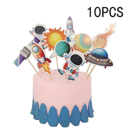 Astronaut Theme Cake Topper Planet Space Rocket Spaceship Birthday Decor Kids Boy Girl Birthday Party Baby Shower Decoratings