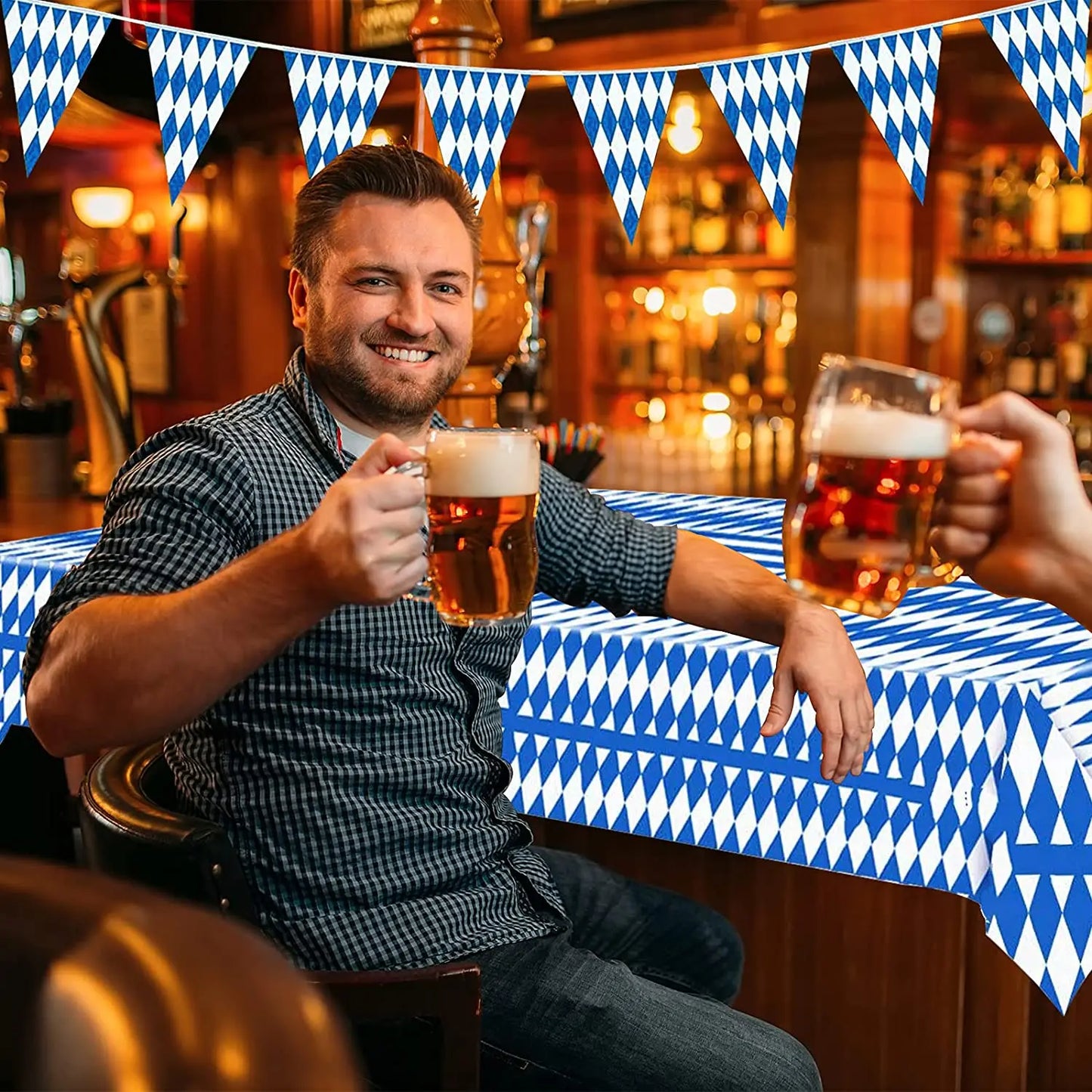 Oktoberfest Table Cloth Pennant Decorations Diamond Table Cover Banners Bavarian Beer Festival Indoor Outdoor Party Decorations