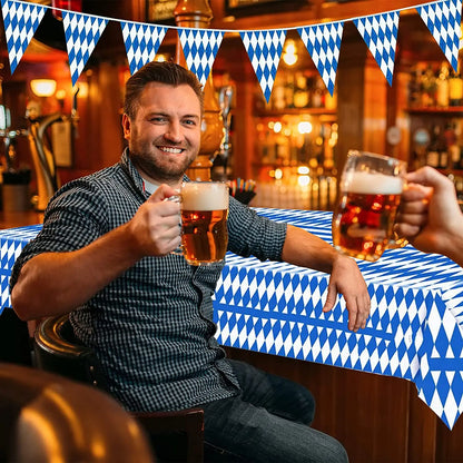 Oktoberfest Table Cloth Pennant Decorations Diamond Table Cover Banners Bavarian Beer Festival Indoor Outdoor Party Decorations