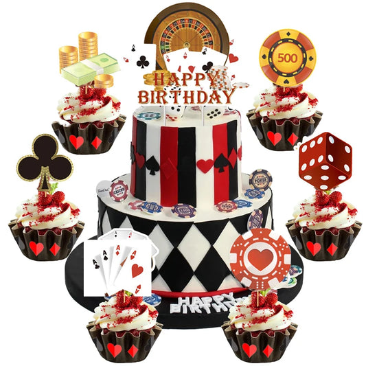 Casino Theme Cupcake Toppers Happy Birthday Casino Cake Topper  Las Vegas Casino Night Theme Birthday Party Cake Decorations