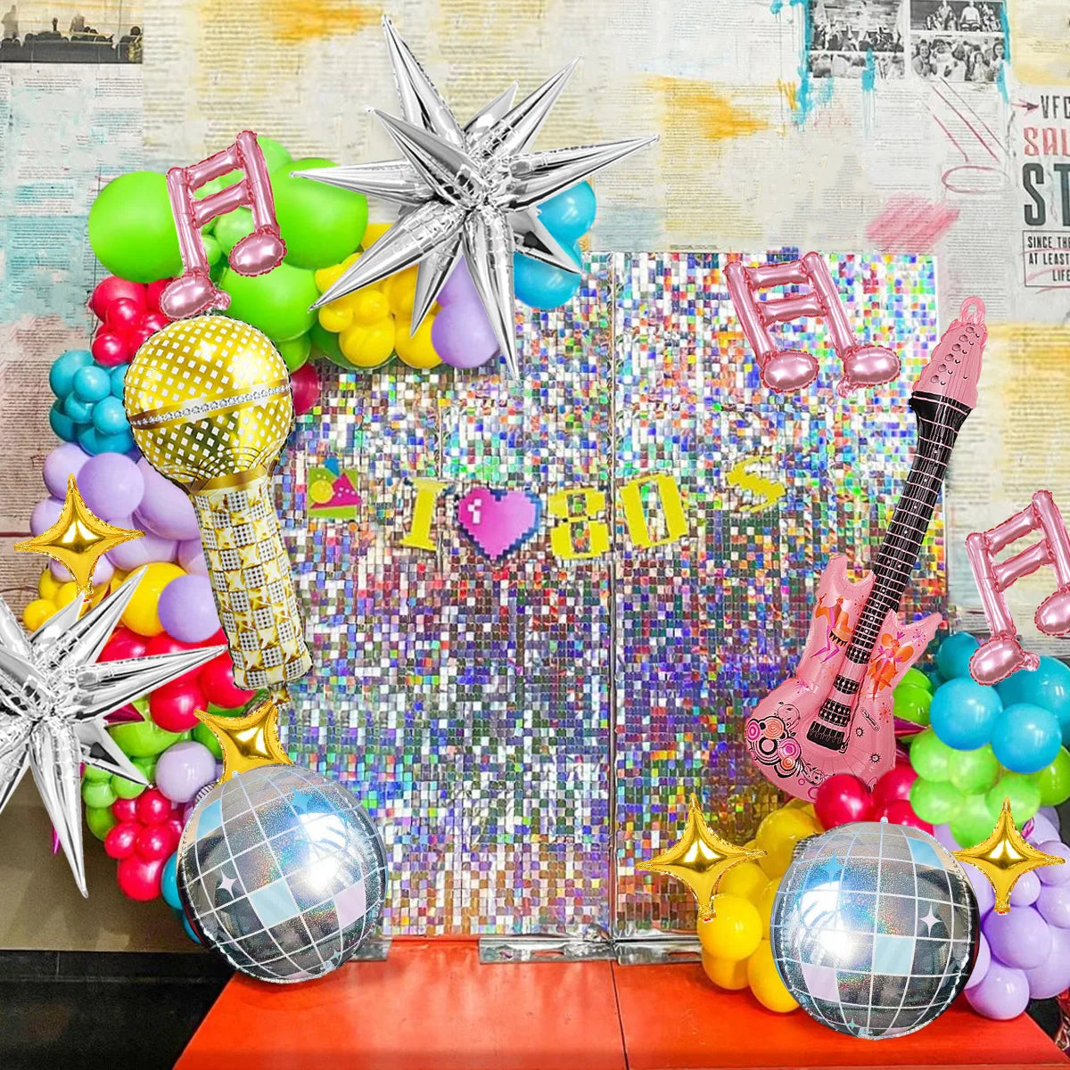 Music party disco balloon set, pop singer, 8090s hip hop disco party, birthday party, music props decoration supplies