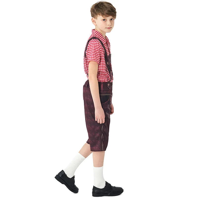 New Boy Oktoberfest Costume Traditional National Plaid Shirt Lederhosen With Socks Cosplay Carnival Fancy Party Dress