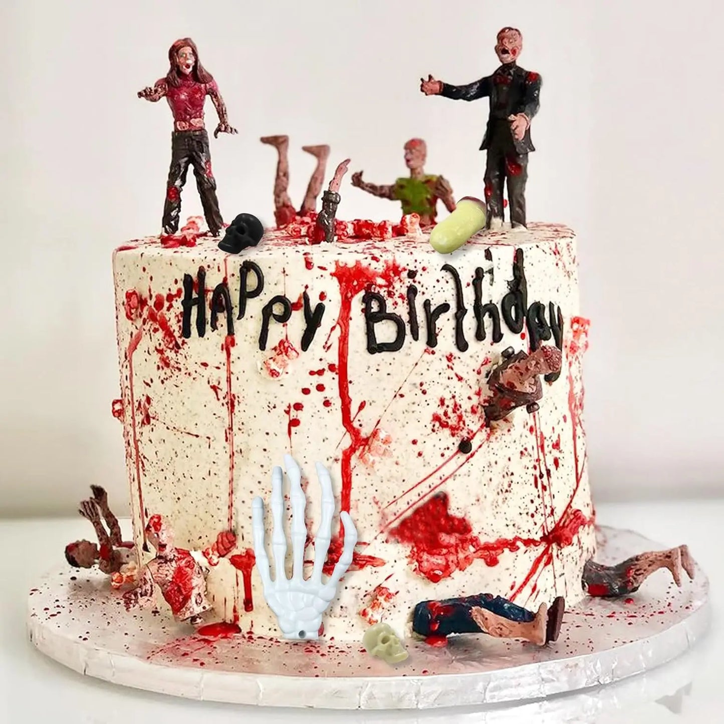 17 PCS Zombie Cake Decoration Zombie Cake Toppers Zombie Figure Themed Party Decorations for Birthday Halloween Party Cake Decor