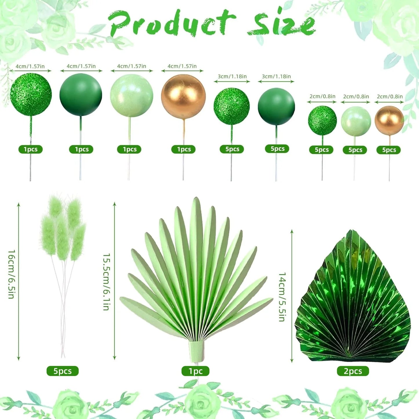 Palm Leaves Cake Decorations Balls Cake Toppers for Birthday Wedding Anniversary Baby Shower Party Supplies