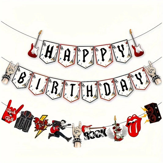 Rock and Roll Birthday Banner One Rocks Party Banners Rock Music Birthday Party Decoration Rock Party Hanging Cutout Banners
