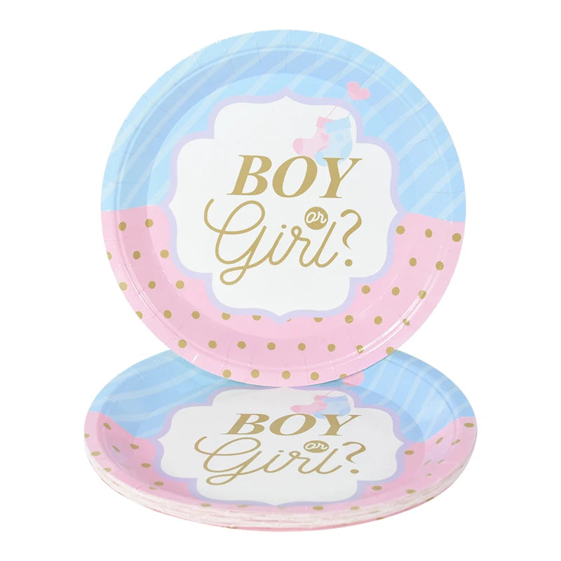 Gender Reveal Disposable Tableware Pink Blue Boy or Girl Plate Napkin Cup Tablecloth Baby Shower Party Table Decoration Supplies