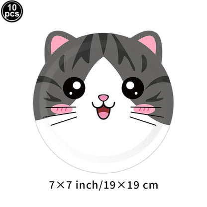 Cat Themed Party Tableware Set Paper Plates Napkins Tablecloth Banner Kitten Girls Birthday Party Decorations Supplies