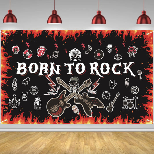 1pc Born to Rock Backdrop Banner, Extra Large 1950's Rock and Roll Party Decorations, Rock Star Music Theme Birthday Party Suppl