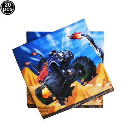 Monster Truck Birthday Party Paper Plates Cup Napkin Tablecloth Balloon Hanging Swirls Banner Monster Truck Birthday Party Decor