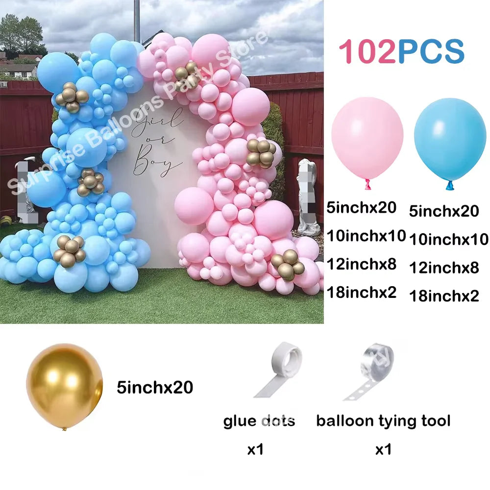 106Pcs Blue Pink Balloons Garland Kit Gender Reveal Balloon Arch Decor Boy or Girl Baby Shower Birthday Party Decorations Globos