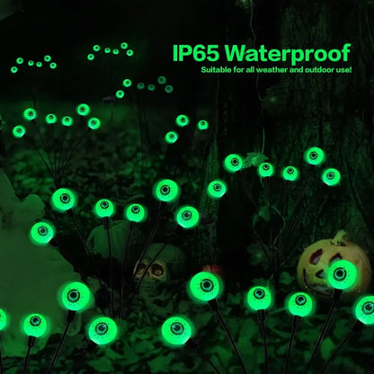 2024 Halloween Outdoor Solar Powered Scary Eyeball Lights Led Green Eyeball Blinking Firefly Lights Waterproof Solar Path Lights