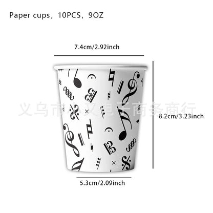 10Guests Music Festival Party Disposable Tableware White Black Note Happy Musical Lover Birthday Party Supplies