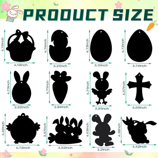 12pcs Easter Magic Scratch Paint Easter Eggs Crafts DIY for Making Holiday Gifts Egg Basket Fillers Party Decorations