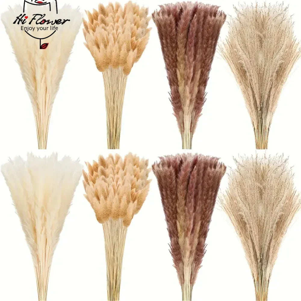 165PCS Pampas Grass Dried Flowers Boho Farmhouse Country Wedding Home Room Decor Bouquet Bunny Tail Grass DIY Artificial Flowers