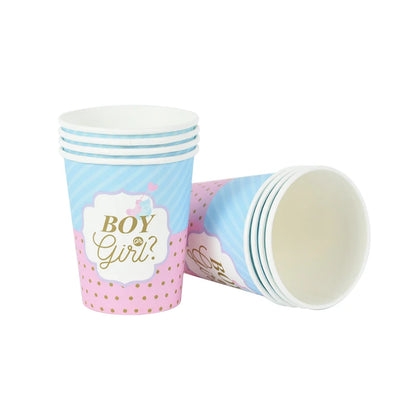 Gender Reveal Disposable Tableware Pink Blue Boy or Girl Plate Napkin Cup Tablecloth Baby Shower Party Table Decoration Supplies