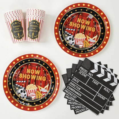 Movie Night Party Decoration Movie Party Disposable Plates Napkins Cups Tablecloth Happy Movie Night Theme Birthday Party Decor