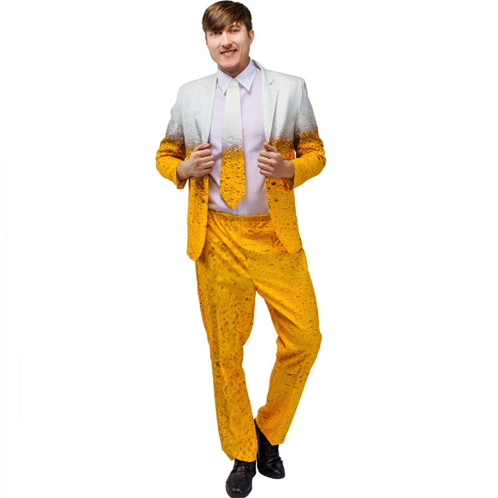 Men's Womens Oktoberfest Suit Costume Fancy Dress Up Adult Suit Clothes Role Play Yellow Beer Party Fantasia Costumes