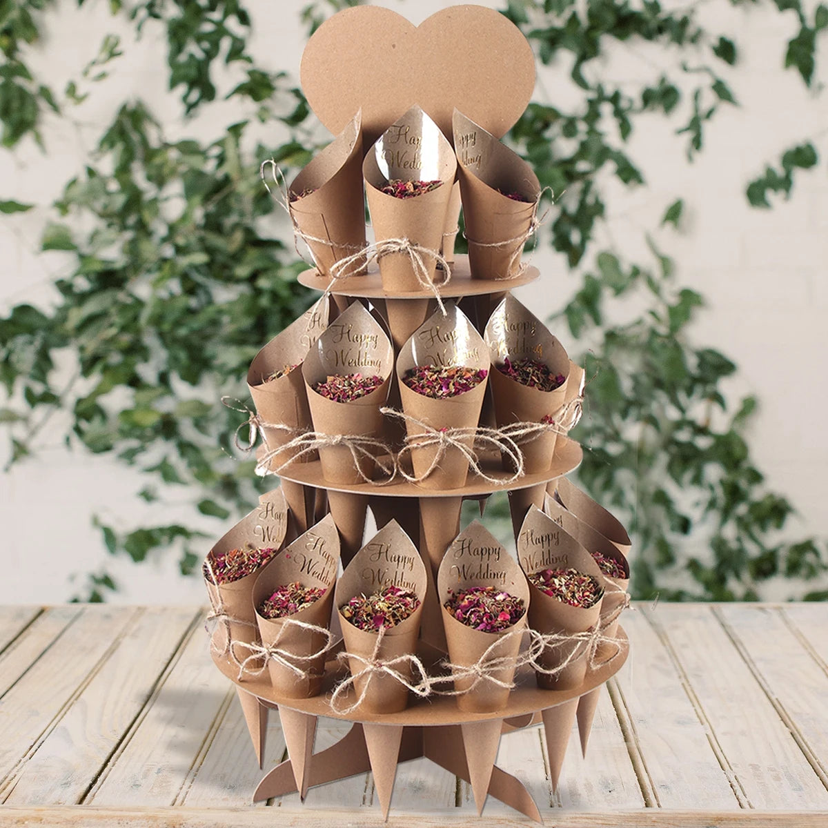 Wood/Kraft Paper Confetti Cone Tray Rustic Decoration Confetti Cones Stand DIY Holder Support Supplies