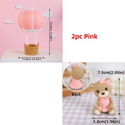 Bear Cake Toppers for Boy or Girl Baby Shower Children's Birthday Party Decoration Hot Air Balloon Cake Topper Pink Blue Green
