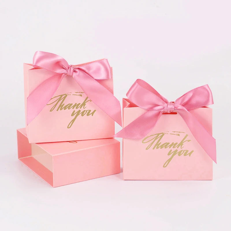 5/10pcs Thank You Candy Box With Ribbon Small Gift Packing Bag For Christmas Wedding Baby Shower Birthday Party gift for guests