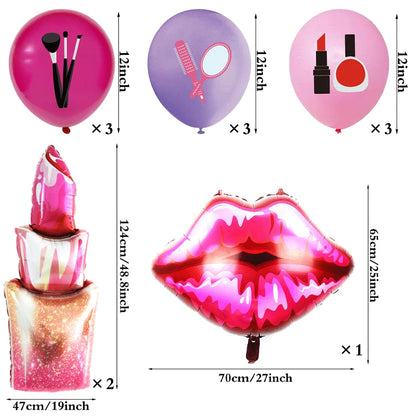 12pcs Spa Makeup Party Balloons Set Lipstick Lips High Heels Foil Ball Girl Bachelor Party Valentine's Day Wedding Bridal Shower