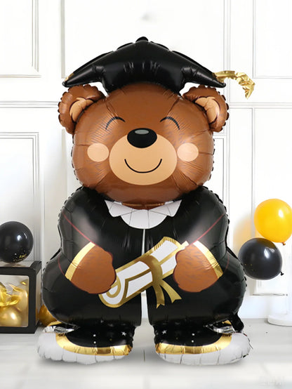1pc standing brown bear foil balloon, perfect for graduation party decorations, graduation ceremonies, and student graduations.