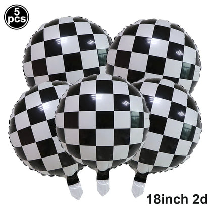 Car Race Balloons Traffic Cones Black White Checkered Flags Racing Wheel tire Foil Balloon Kids Car Birthday Party Decorations