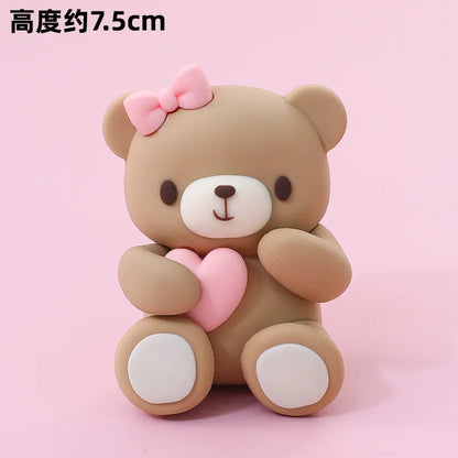 New 3D Pink Blue Bear Cake Topper Cute Mini Bear Doll Cake Decoration Boy Girl Birthday Party Gender Reveal Baby Shower Supplies