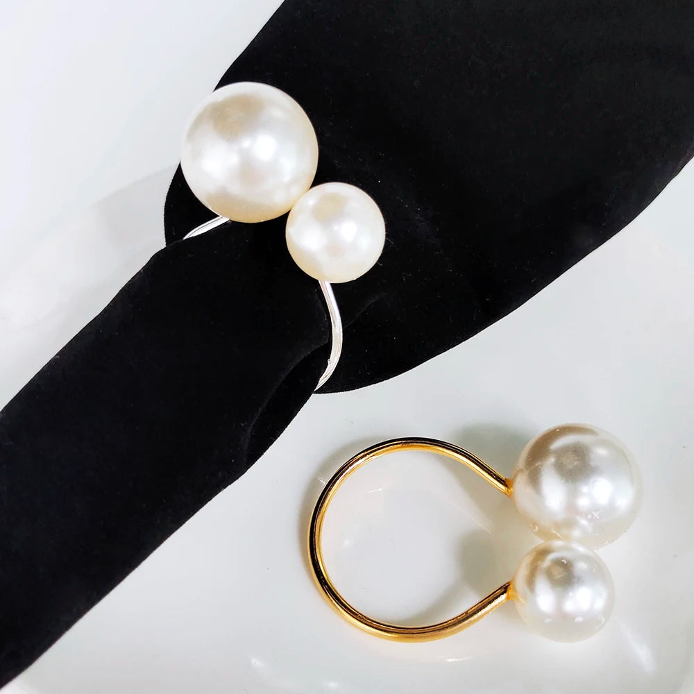 Wedding Pearl Napkin Rings Metal Gold Silver Napkin Holders for Wedding Elegant Party Supplies Event Dinner Table Decorations