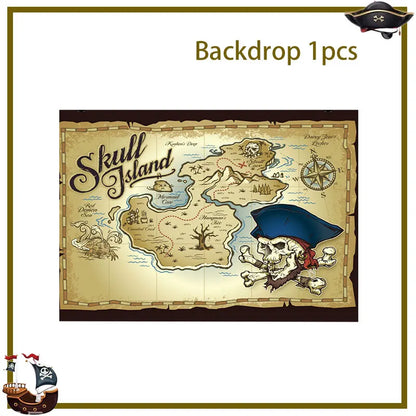 Pirate Birthday Party Decoration Balloon Tableware Tablecloth Backdrop Hanging Banner Cake Toppers For Kids Party Event Supplies