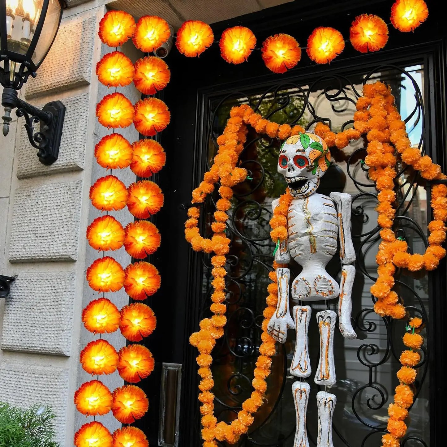 Marigold Garland for Decoration Lighted Day of The Dead Dia De Los Muertos Indian Diwali Altar Halloween Home Party Decor