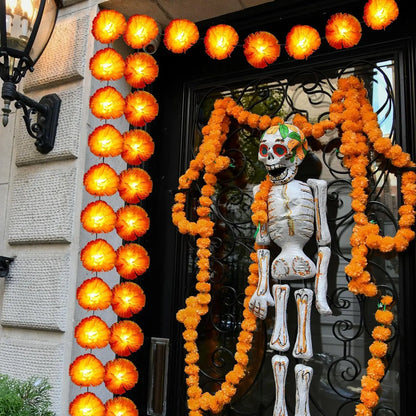 Marigold Garland for Decoration Lighted Day of The Dead Dia De Los Muertos Indian Diwali Altar Halloween Home Party Decor