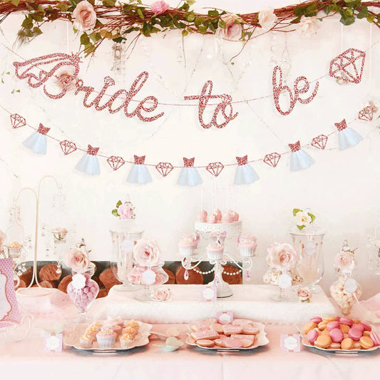 Rose Gold Bride to Be Banner Glitter Diamond Wedding Veil Bride Garland Bunting Hen Party Bridal Shower Engagement Wedding Decor