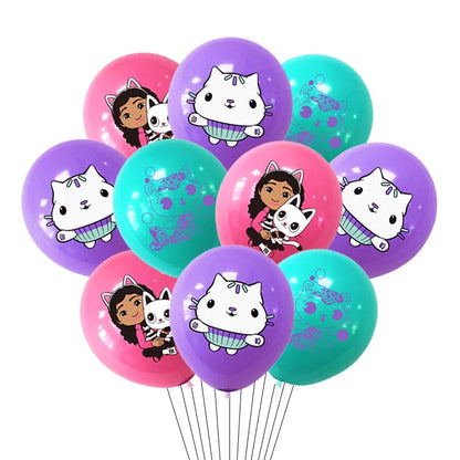 10/15pcs 12 Inch Gabby Dollhouse Cat Latex Sequin Balloon Set Baby Shower Party Balloon Decoration Girl Birthday Party Supplies