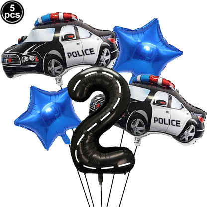 5th Birthday Police Party Blue Car Helicopter Foil Balloons for Boys Baby Shower Police Birthday Party Decoration