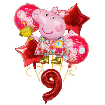 Cartoon Pig Family Birthday Party Balloon Decoration Set for Girls, Disposable Party Tableware Banner, Baby Shower  Birthday Hat