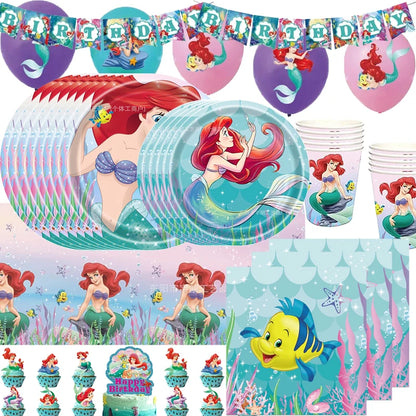 The Little Mermaid Theme Party Supplies  Ariel Princess Paper Napkin Plate Cup Balloons Kid Girls Birthday Party Decoration Gift