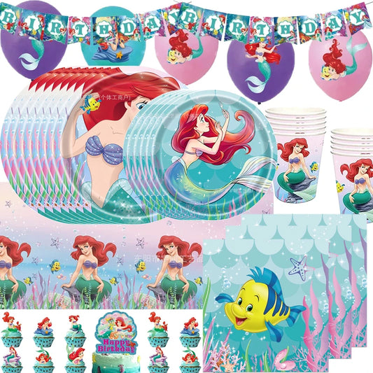 The Little Mermaid Theme Party Supplies  Ariel Princess Paper Napkin Plate Cup Balloons Kid Girls Birthday Party Decoration Gift