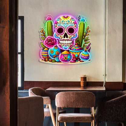 Skull Neon Sign,Sugar Skull Day Of The Dead Acrylic Neon Sign ,Mexican skull Decor ,Home Decor ,Gift to Him