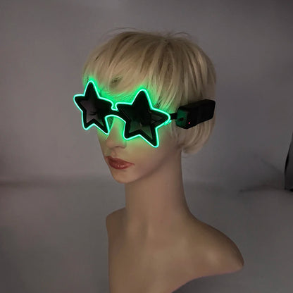 Wireless EL Glowing Party Glasses LED Light Up Five Stars Glasses Birthday Wedding Halloween Supplies Night Club Disco Props