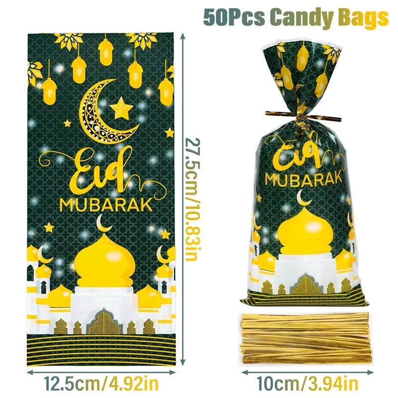 Eid Mubarak Gift Bags Plastic Candy Cookie Bag Ramadan Kareem Decoration 2025 Islamic Muslim Party Supplies Eid Gifts
