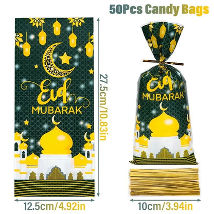 Eid Mubarak Gift Bags Plastic Candy Cookie Bag Ramadan Kareem Decoration 2025 Islamic Muslim Party Supplies Eid Gifts